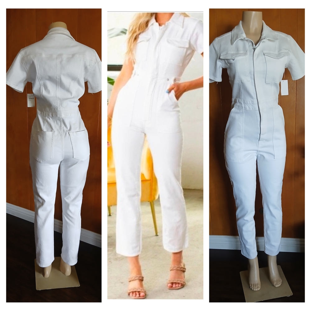 Good American White Short-Sleeve Zip-Front Utility Jumpsuit - Picture 4 of 6